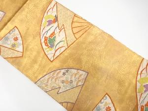 扇に蝶・花模様織出し袋帯